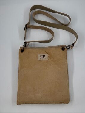 Ugg Tan Suede Leather Sheepskin Lined Bucket-Type Crossbody Bag
